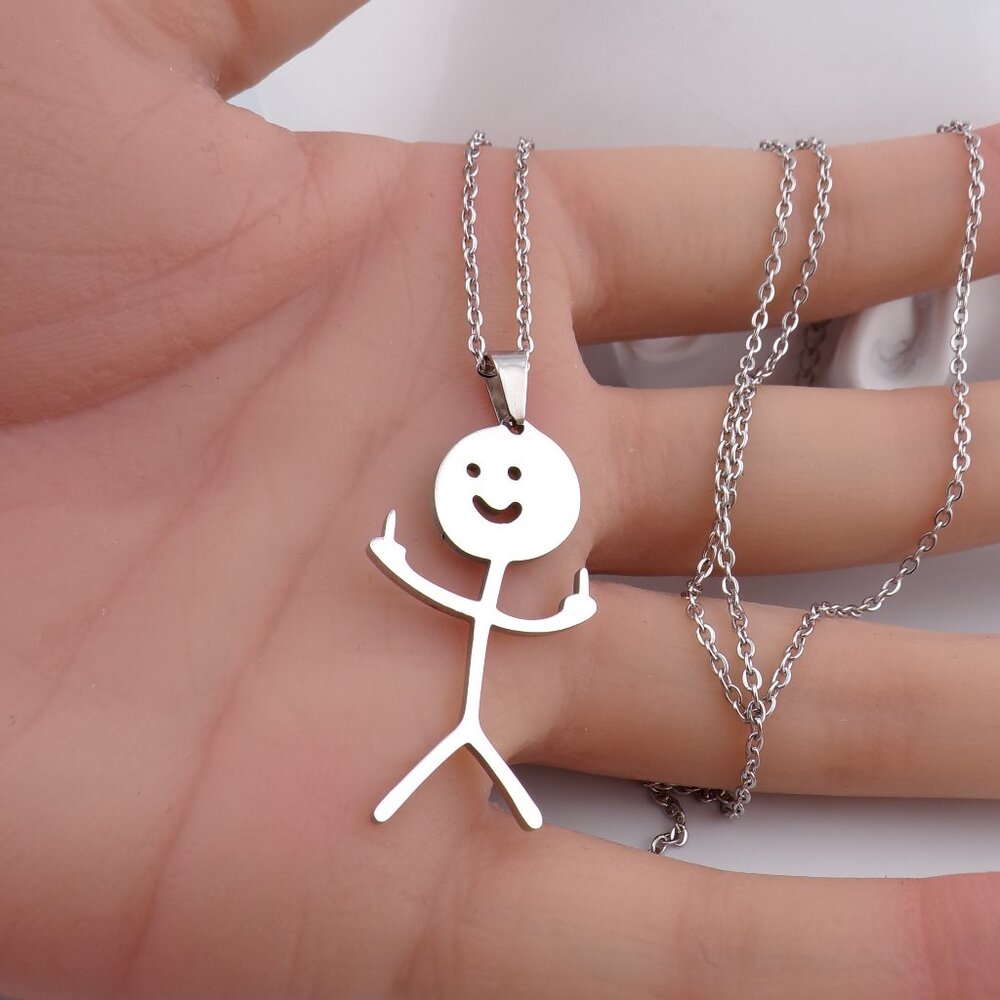 925 Silver Plated Stainless Steel Stick Figure Pendant, Funny Teen Joke Gag Gift